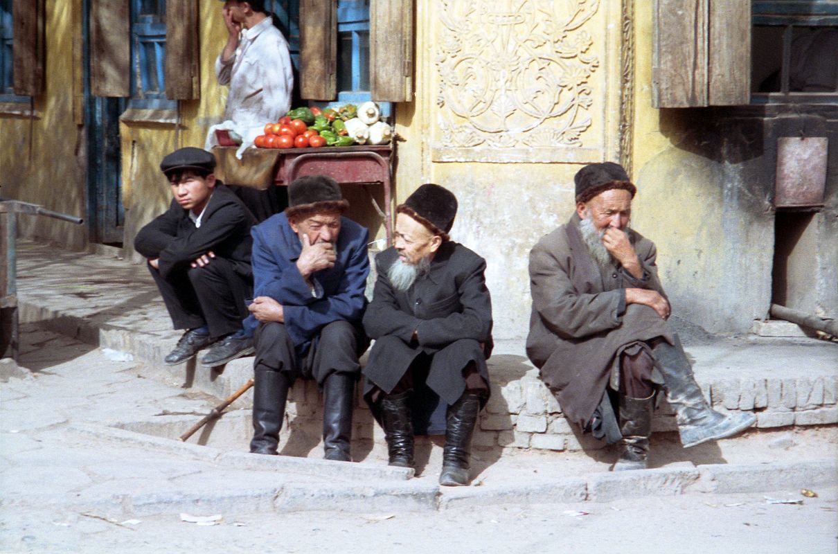 08 Kashgar Old City Street Scene 1993 Old Men Talking